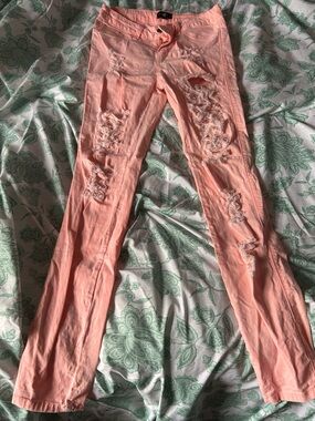 Cello,Girls; Ripped Peach Skinny Jeans